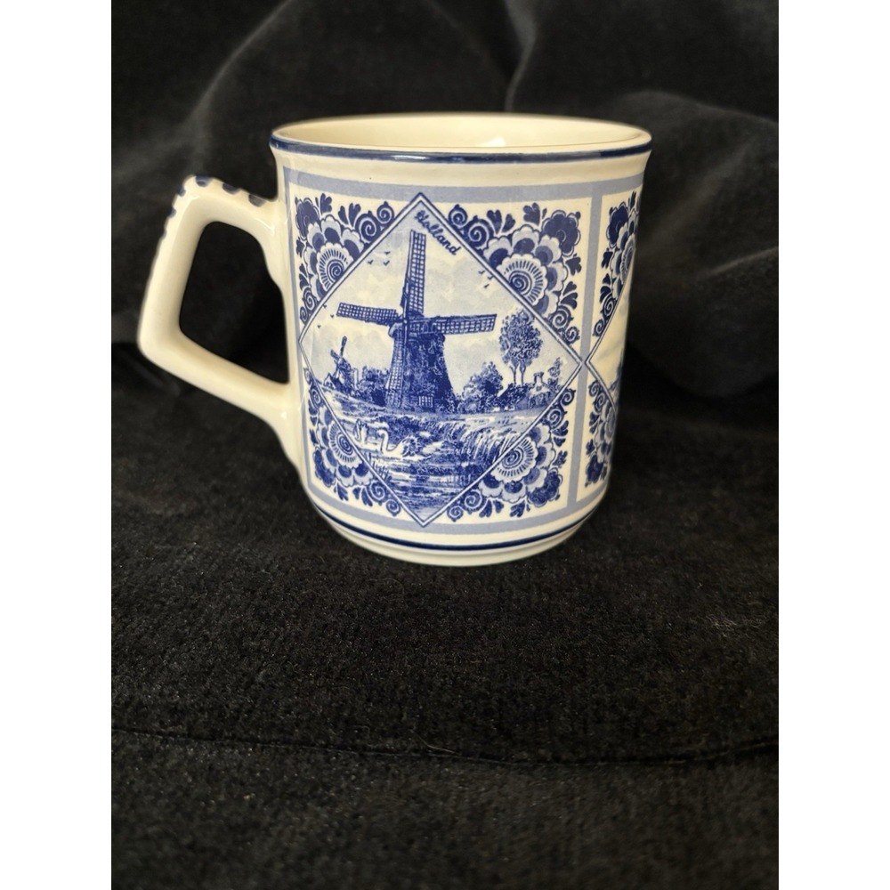 Delft Blue Hand Painted Vintage Coffee Mug Windmill Motif